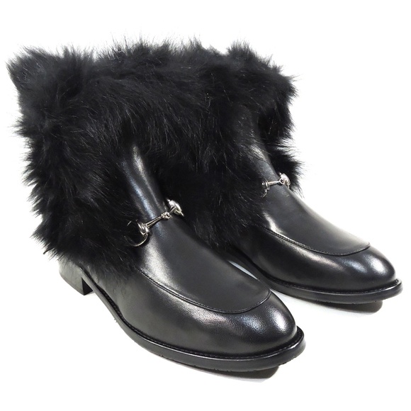 ALESSANDRO DI MARIA 🇮🇹 WOMEN'S BLACK LEATHER & FUR WINTER FASHION BOOTIE - Picture 2 of 8